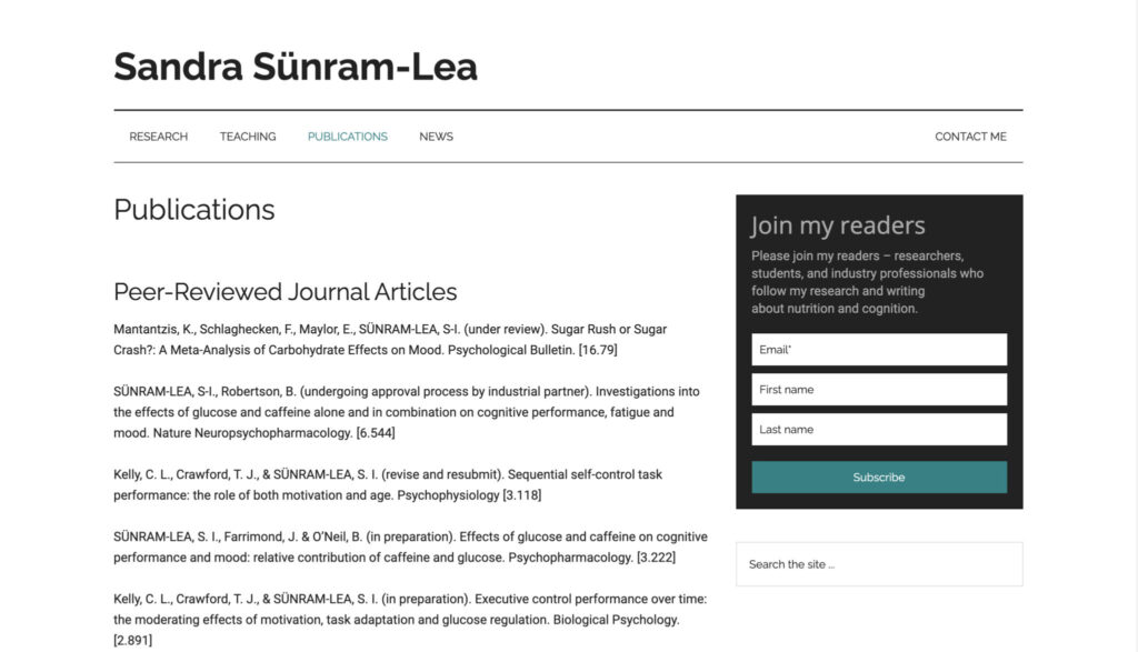personal academic website example publications page
